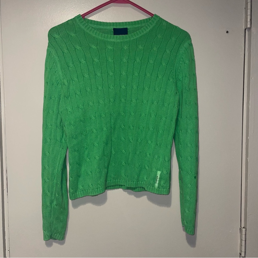 Ralph Lauren Green Crew Neck Cable Knit Sweater
